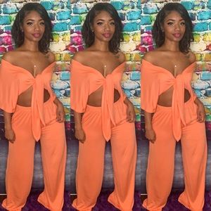 2 PC FRONT TIE CROP TOP LOOSE WIDE LEG PANTS SET